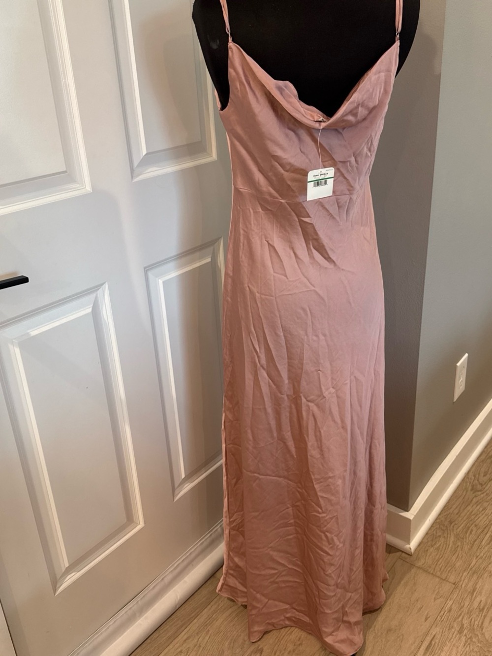 Dusty Rose Cowl-Neck Maxi Slip Dress